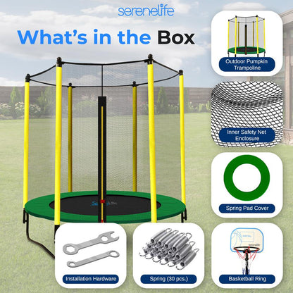 5ft Kids Trampoline with Safety Net & Basketball Hoop - Indoor/Outdoor Use