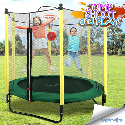 5ft Kids Trampoline with Safety Net & Basketball Hoop - Indoor/Outdoor Use