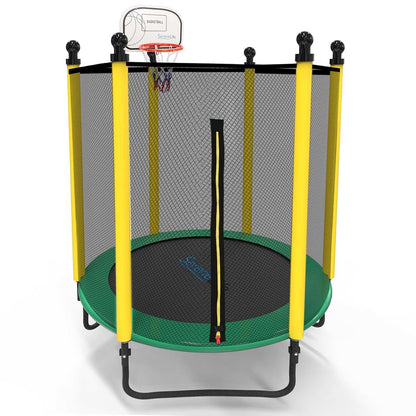 5ft Kids Trampoline with Safety Net & Basketball Hoop - Indoor/Outdoor Use
