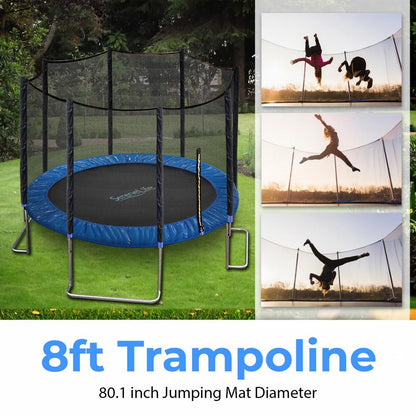 8FT Outdoor Trampoline, Safe Jumping, Reinforced Mat, Blue