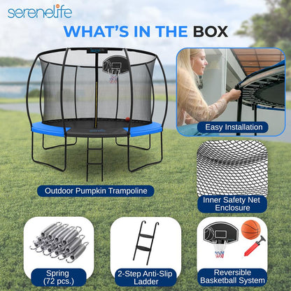 12FT Outdoor Trampoline for Kids - Safe Design, UV-Tested Mat, Blue