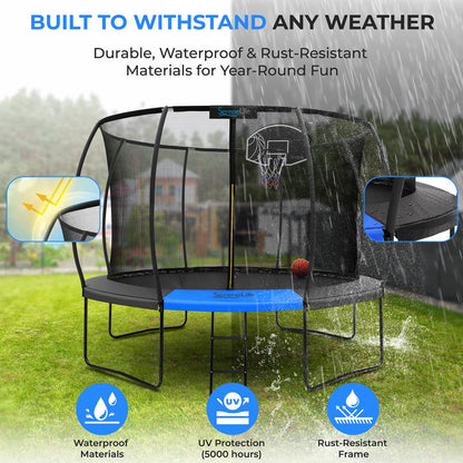 12FT Outdoor Trampoline for Kids - Safe Design, UV-Tested Mat, Black