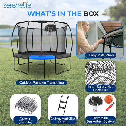 12FT Outdoor Trampoline for Kids - Safe Design, UV-Tested Mat, Black