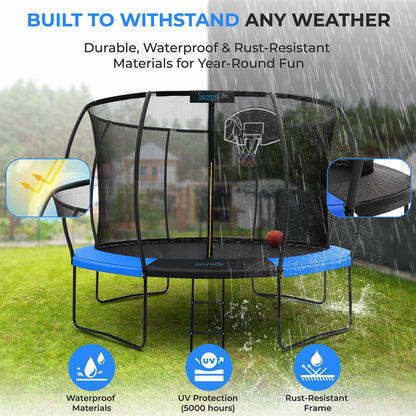 14FT Outdoor Trampoline for Kids - Safe Design, Basketball Hoop, Blue