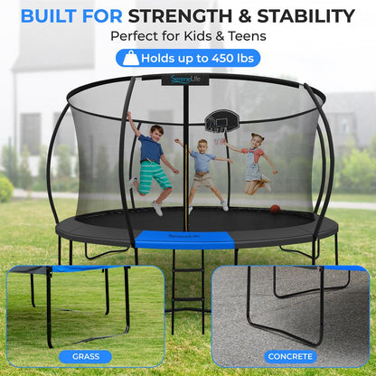 14FT Outdoor Trampoline for Kids - Safe Design, UV-Tested Mat, Blue