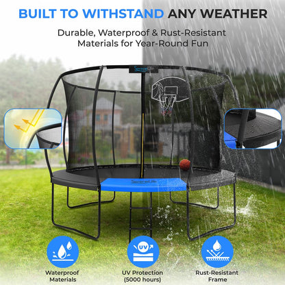 14FT Outdoor Trampoline for Kids - Safe Design, UV-Tested Mat, Blue