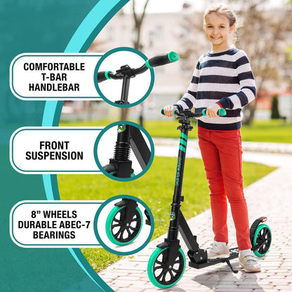 Kick Scooter for Teens & Adults, Smooth Ride, Alloy Deck, Aqua