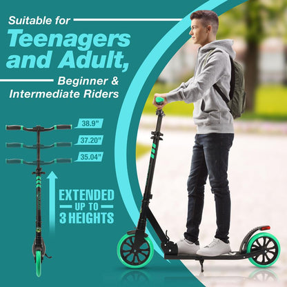 Kick Scooter for Teens & Adults, Smooth Ride, Alloy Deck, Aqua