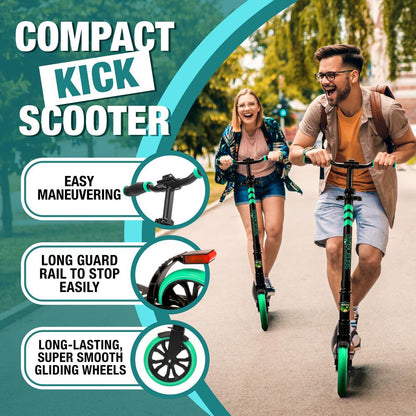 Kick Scooter for Teens & Adults, Smooth Ride, Alloy Deck, Aqua