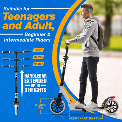 Foldable Kick Scooter for Teens & Adults, Smooth Wheels, Alloy Deck