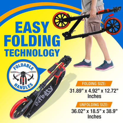 Foldable Kick Scooter for Teens & Adults, Smooth Wheels, Alloy Deck, Red