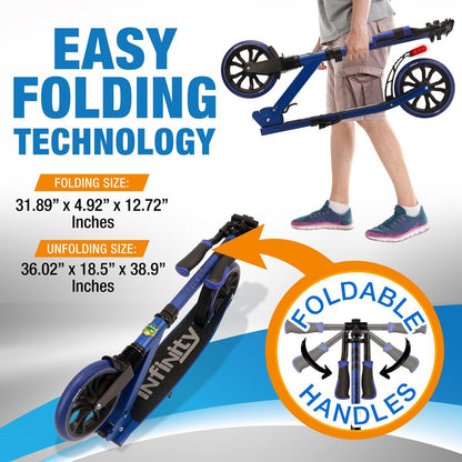 Folding Kick Scooter for Teens/Adults, Smooth Ride, Alloy Deck, Blue