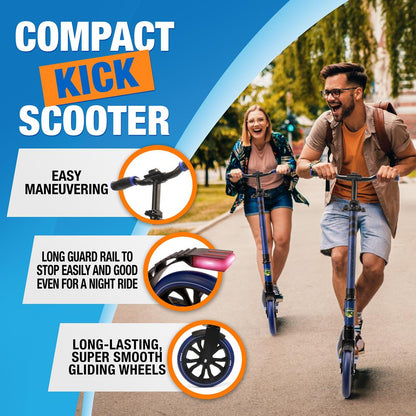 Folding Kick Scooter for Teens/Adults, Smooth Ride, Alloy Deck, Blue