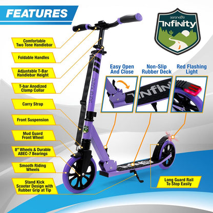Kick Scooter for Teens & Adults, Adjustable Alloy Deck, Purple