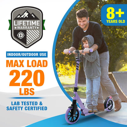 Kick Scooter for Teens & Adults, Adjustable Alloy Deck, Purple