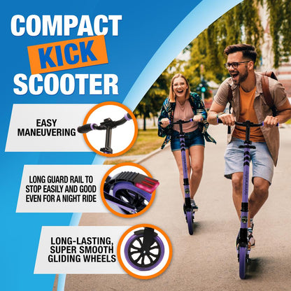 Kick Scooter for Teens & Adults, Adjustable Alloy Deck, Purple