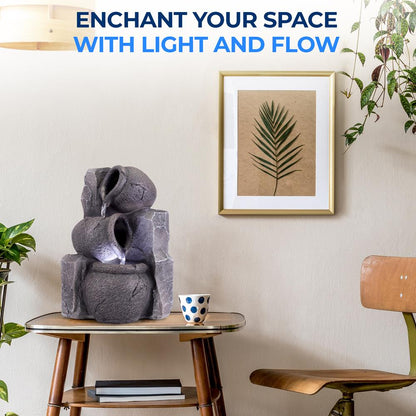 Tabletop Water Fountain - Relaxing Sound, Automatic Pump, 10.6" Tall