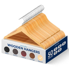 Wooden Hangers 50-Pack, Heavy Duty, 360° Swivel Hook, Natural Wood