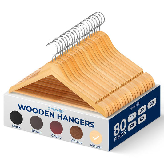 Wooden Hangers 80-Pack, Heavy Duty, 360¬∞ Swivel Hook, Natural Wood