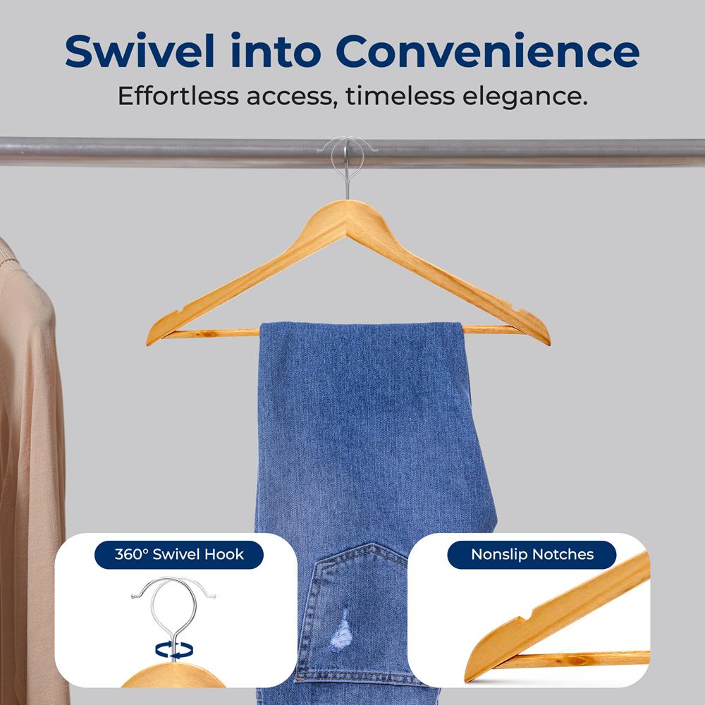 Wooden Hangers 80-Pack, Heavy Duty, 360¬¨‚àû Swivel Hook, Natural