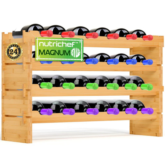 Bamboo Wine Rack 24-Bottle Capacity Wobble-Free Modular Natural Finish