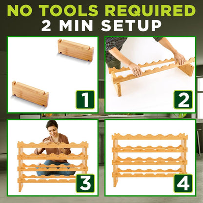 Bamboo Wine Rack 24-Bottle Capacity Wobble-Free Modular Natural Finish