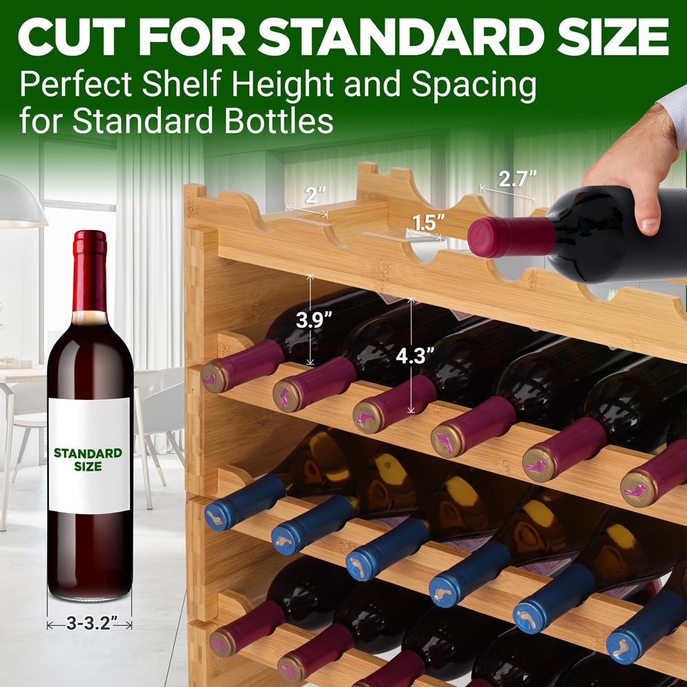 Stackable Wine Rack 36-Bottle Capacity Bamboo Modular Display