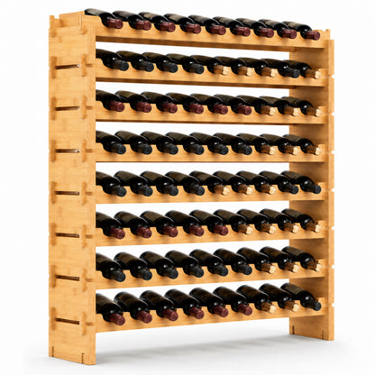 Stackable Wine Rack 72-Bottle Capacity Bamboo Modular Display Shelf