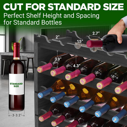 Bamboo Wine Rack 72-Bottle Capacity, Stackable 8-Tier, Easy Assembly