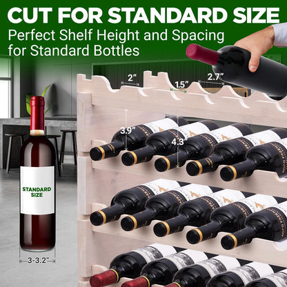 Bamboo Wine Rack 72-Bottle Capacity, Stackable, No Tools, White