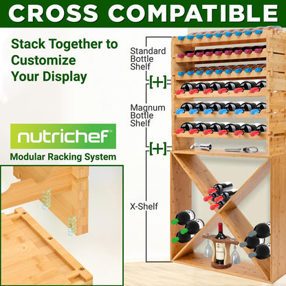 Bamboo Wine Rack 72-Bottle Capacity, Stackable, No Tools, White