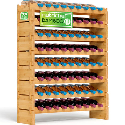 Stackable Wine Rack 72-Bottle Capacity Bamboo Modular Display Shelf