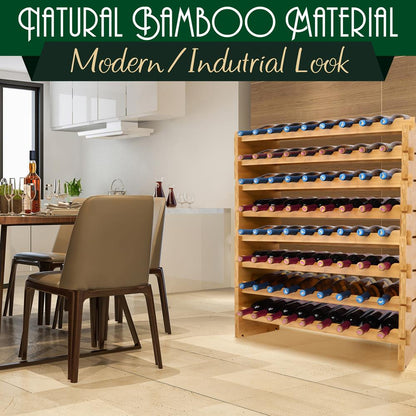 Stackable Wine Rack 72-Bottle Capacity Bamboo Modular Display Shelf