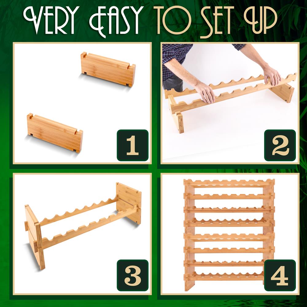 Stackable Wine Rack 72-Bottle Capacity Bamboo Modular Display