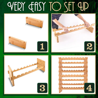Stackable Wine Rack 72-Bottle Capacity Bamboo Modular Display Shelf