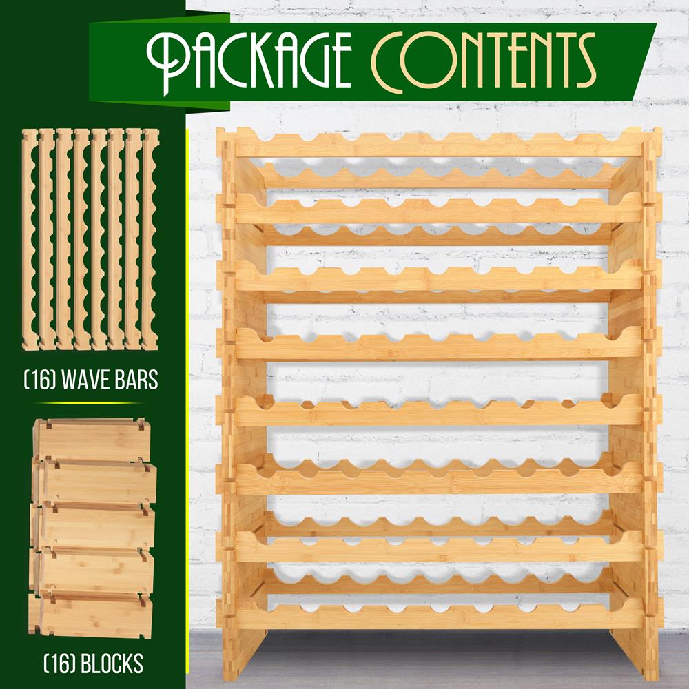 Stackable Wine Rack 72-Bottle Capacity Bamboo Modular Display