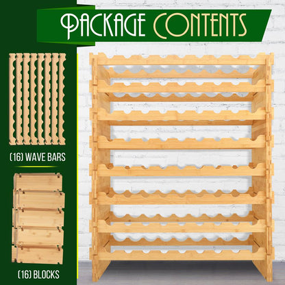 Stackable Wine Rack 72-Bottle Capacity Bamboo Modular Display Shelf