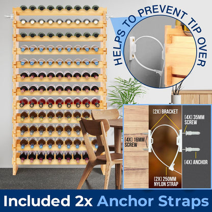 Bamboo Wine Rack 108-Bottle Capacity Sturdy Frame Easy Assembly