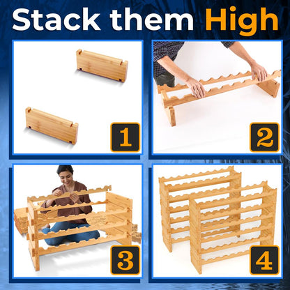 Bamboo Wine Rack 108-Bottle Capacity Sturdy Frame Easy Assembly