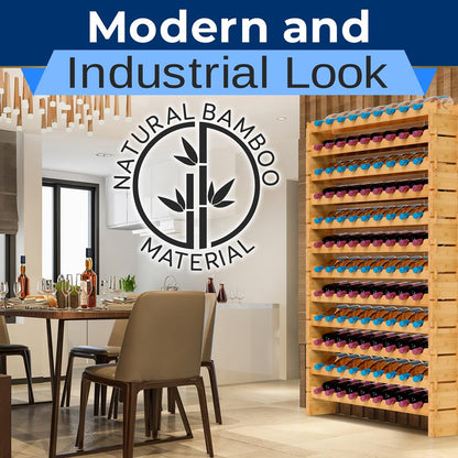 Bamboo Wine Rack 108-Bottle Capacity Sturdy Frame Easy Assembly