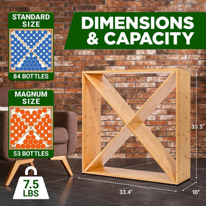 24 Bottle Bamboo Wine Rack - Space-Saving, Sturdy, Natural Finish