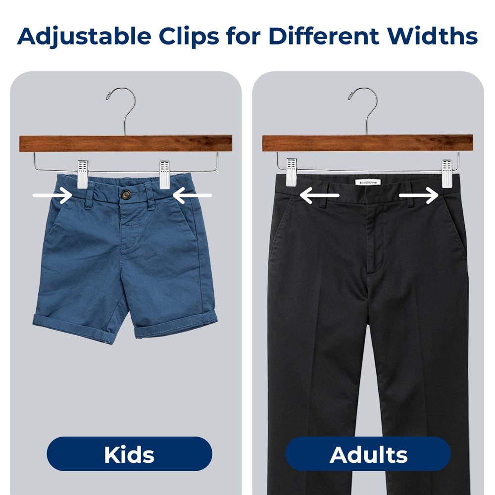 Wooden Pants Hangers 20 Pack, Non-Slip Clips, 360° Swivel, Retro Brown - Thumbnail 4