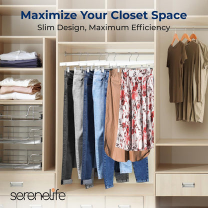 10 Pack Wooden Pants Hangers - Heavy Duty, Adjustable Clips, White