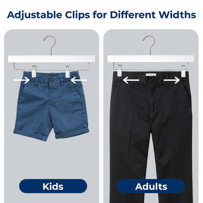 20 Pack Wooden Pants Hangers - Non-Slip Clips, 360° Swivel Hook, White