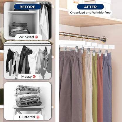 20 Pack Wooden Pants Hangers - Non-Slip Clips, 360° Swivel Hook, White