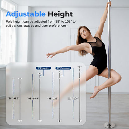 Adjustable Non-Slip Dancing Pole Set, Steel, Chrome Finish