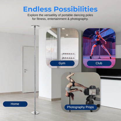 Adjustable Non-Slip Dancing Pole Set, Steel, Chrome Finish