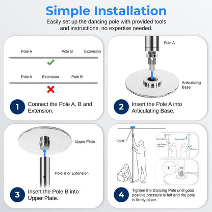 Adjustable Non-Slip Dancing Pole Set, Steel, Chrome Finish