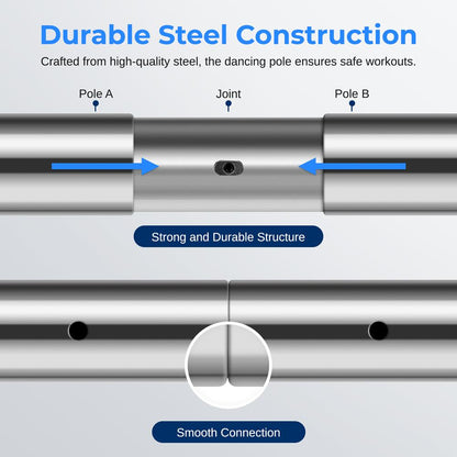 Adjustable Non-Slip Dancing Pole Set, Steel, Chrome Finish