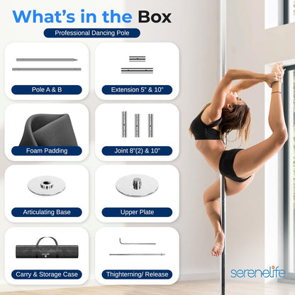 Adjustable Non-Slip Dancing Pole Set, Steel, Chrome Finish